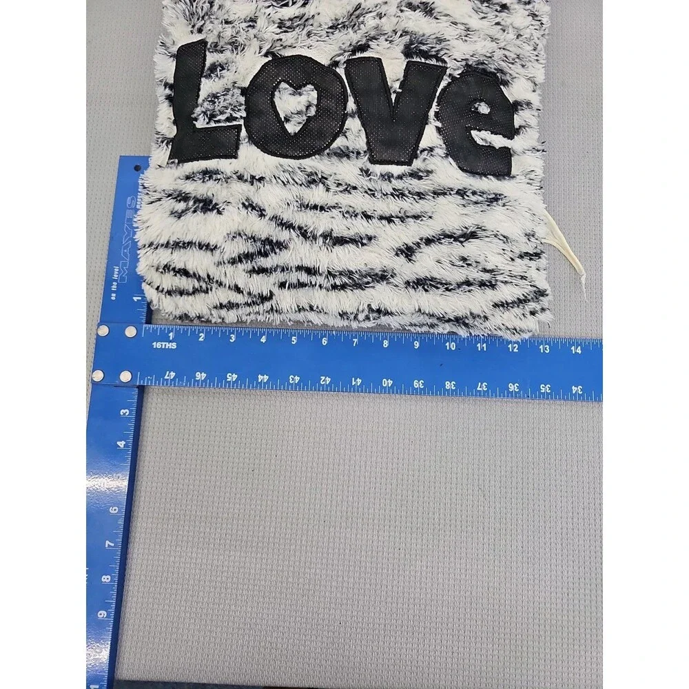 Zebra print Love pillow faux fur silky very soft black white fuzzy 12X12